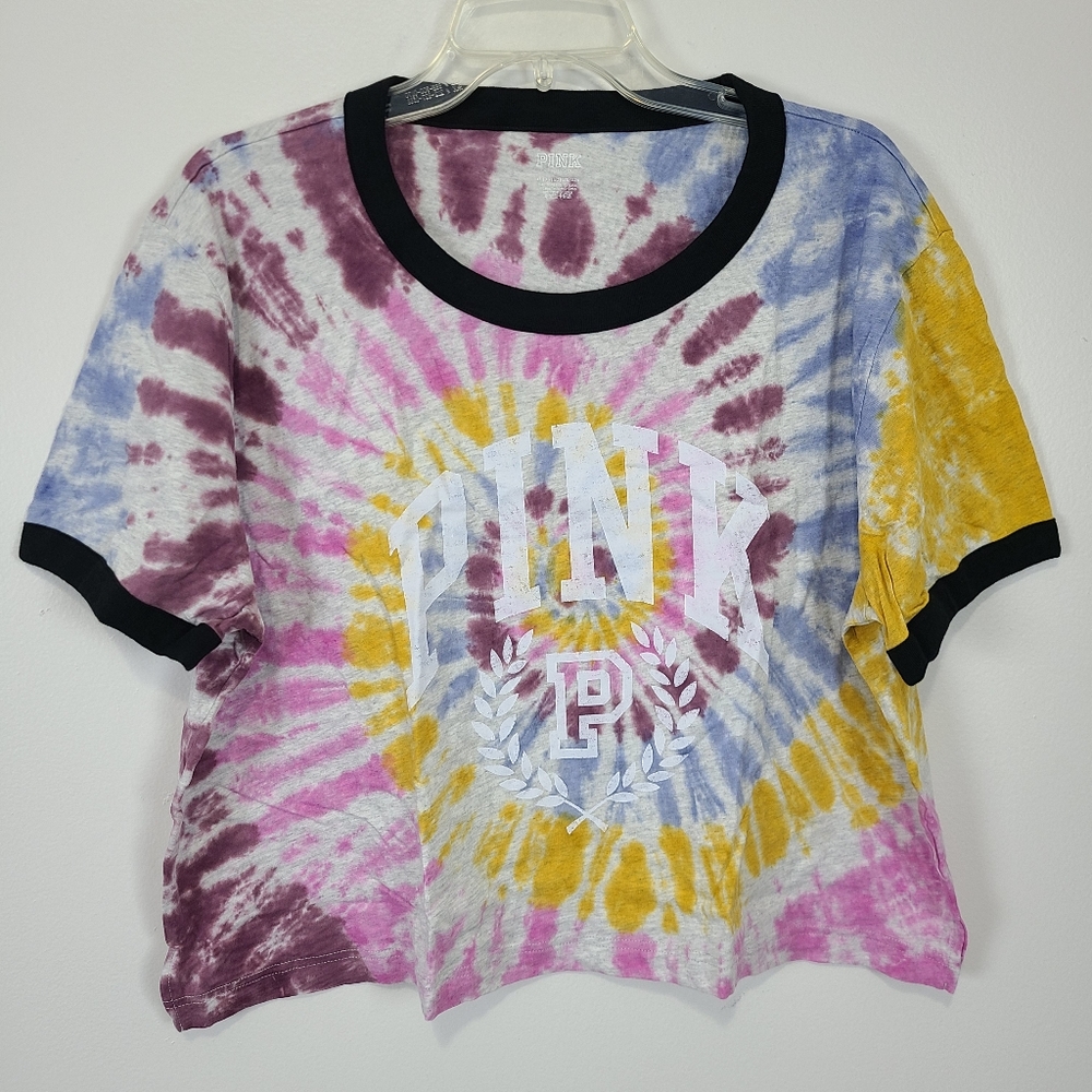Victoria's Secret PINK Cropped Ringer Oversized Tie Dye T-Shirt Tee XL NWT